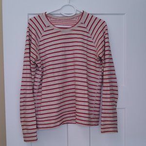 Marine Layer Cream and Pink Fitted Ribbed Long Sleeve T-Shirt